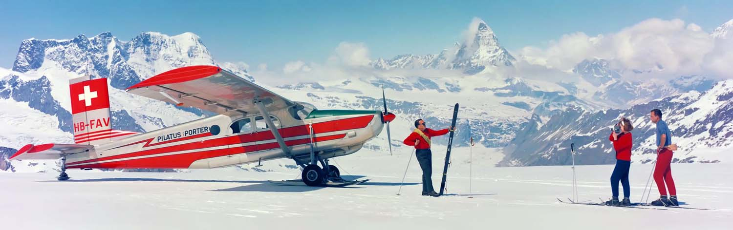 Alps Skiers With Airplane 1964
