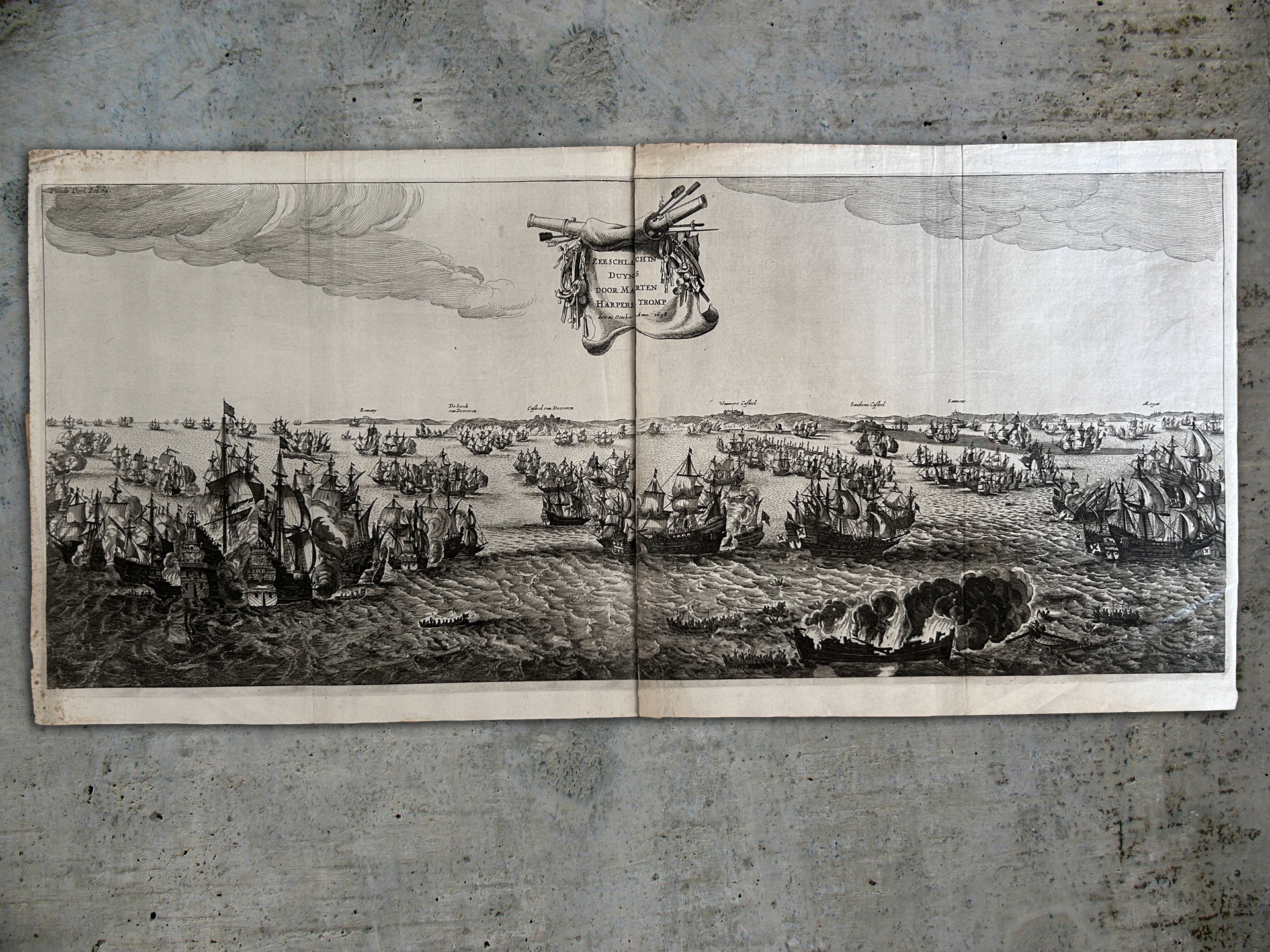 Gravure hollandaise du XVIIe de la Bataille des Dunes