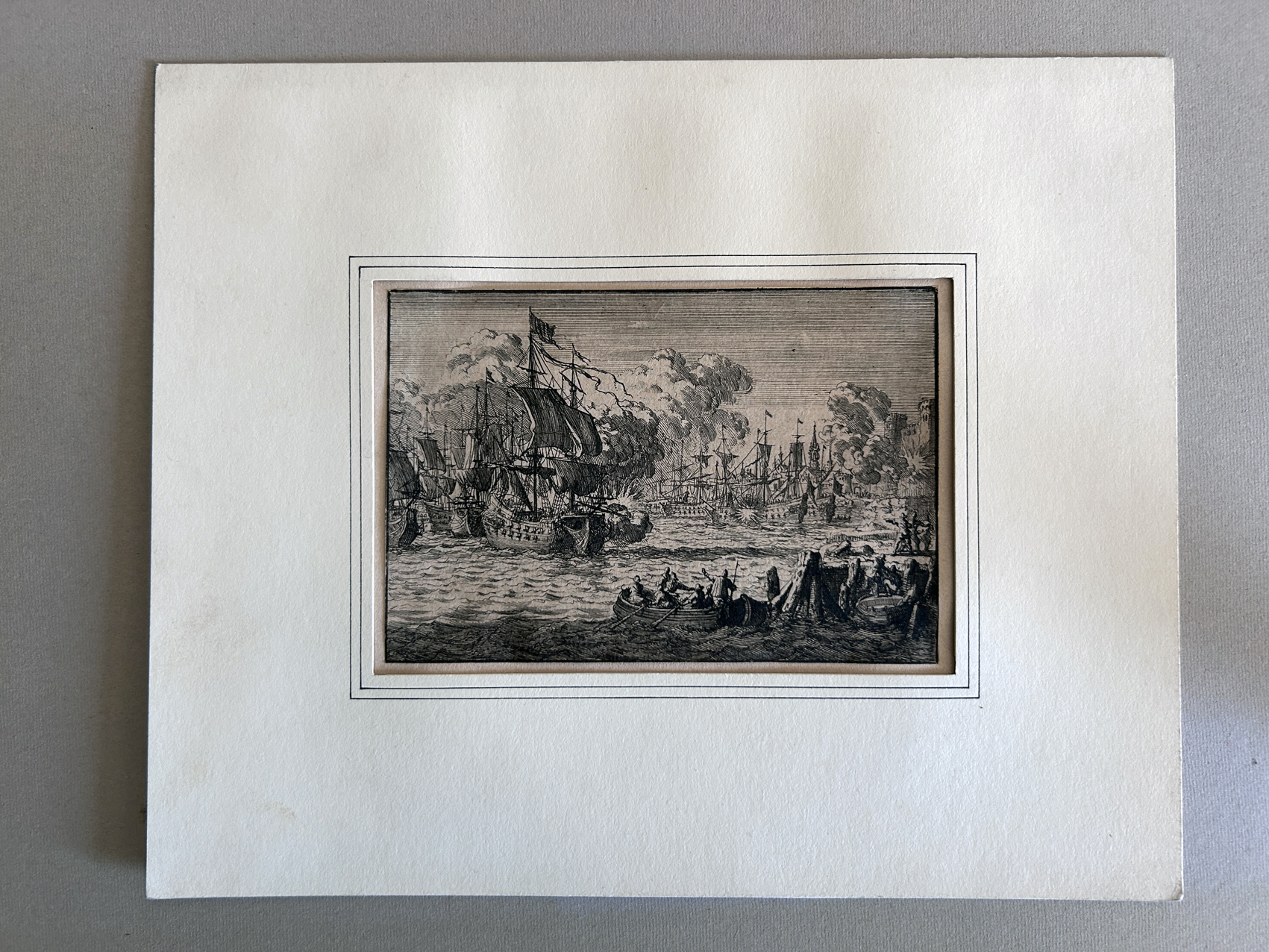 Gravure hollandaise du XVIIIe représentant une bataille navale